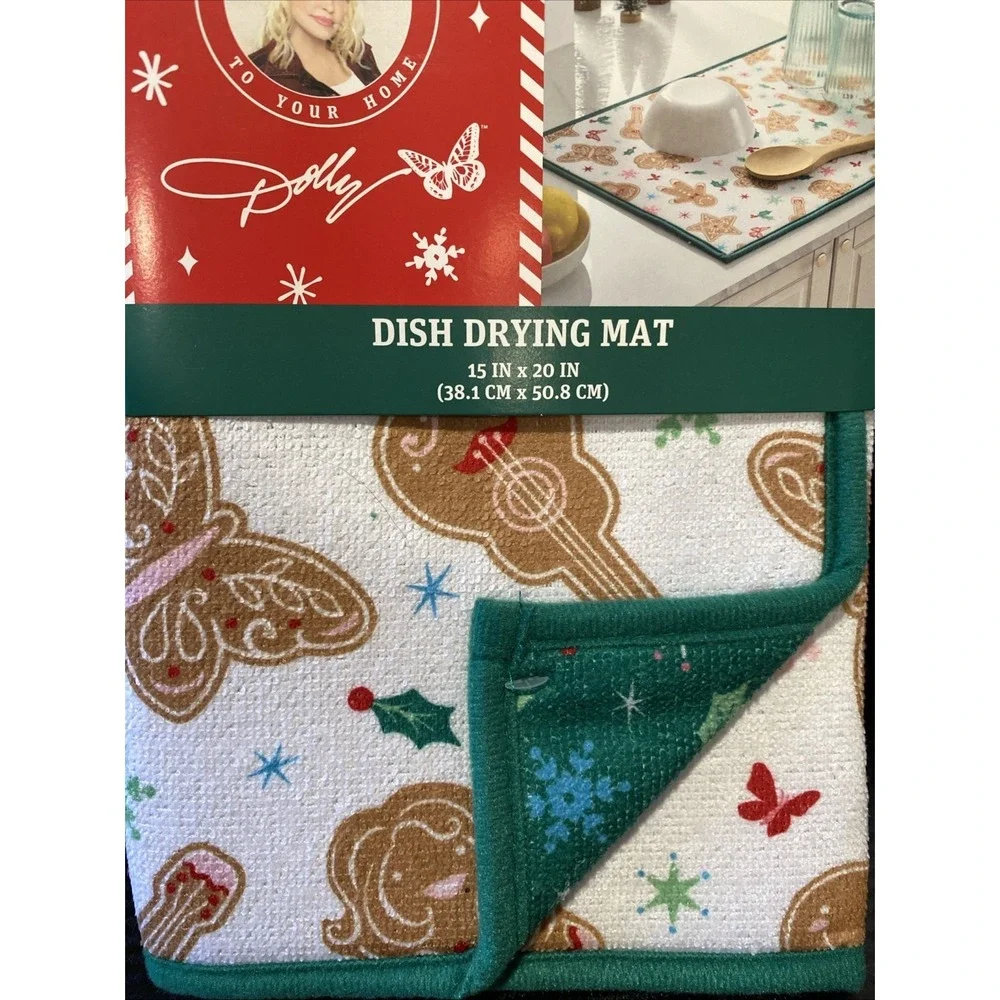 Dolly Parton‎ Dish Drying Mat Gingerbread Man Guitar Christmas  Butterfly 15x20